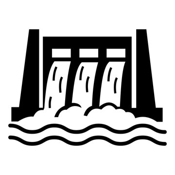 Hydroelectric dam with flowing water depicted as a flat vector on