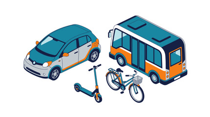 Naklejka premium Isometric Urban Transportation Icons Set on Transparent Background