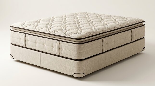 Comfortable Mattress and Box Spring Set on White Background