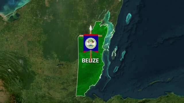 Belize country map with national flag animation for travel video footage