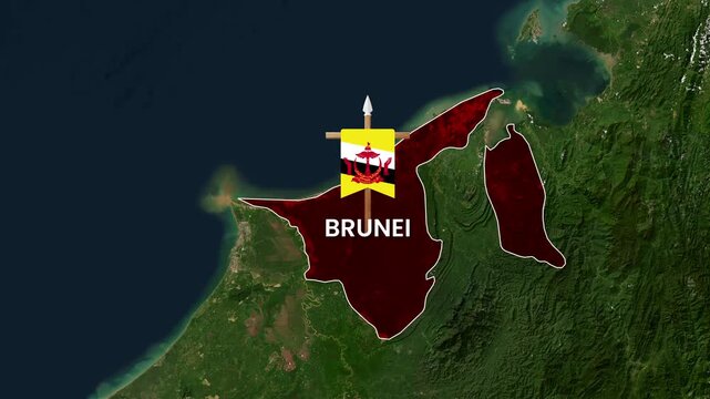 Brunei nation map animation showing country flag for digital video
