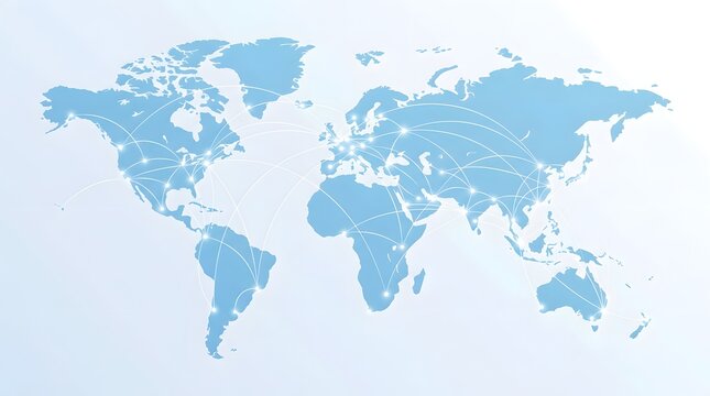 Global connections world map with international lines