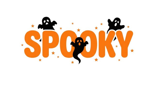 Spooky orange ghost halloween text with floating ghosts