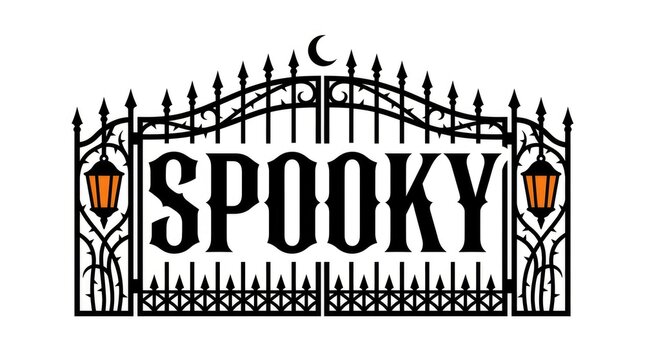Spooky halloween wrought iron gate with lanterns