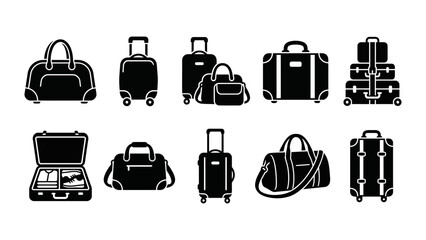 Collection of black and white travel luggage featuring suitcases, duffel bags, and travel trunks, isolated on a white background, for tourism and, travel themes © Dhriti Roy