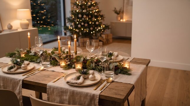 Elegant christmas dinner table setting