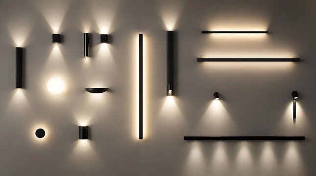 Modern wall lamps and sconces lighting collection display.