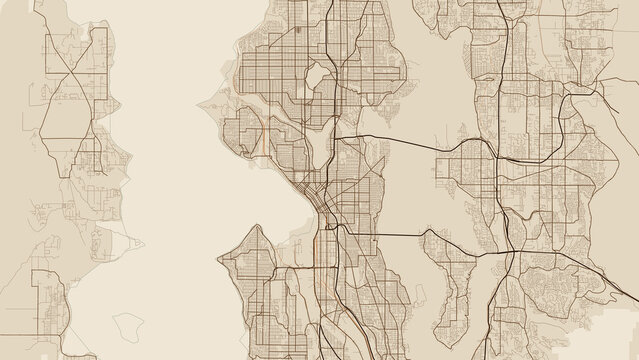 Seattle Metro Washington City Map Poster Antique Parchment Style Wall Art