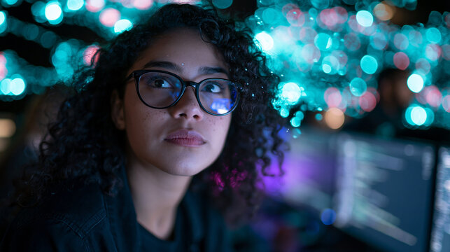 Young Female Programmer Working in Modern Tech Office
