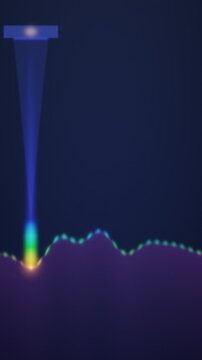 Chromatic Confocal Sensor Rainbow Cone Tracing Surface Profile With Color Coded Points Seamless Loop in calm navy tones vertical 9:16