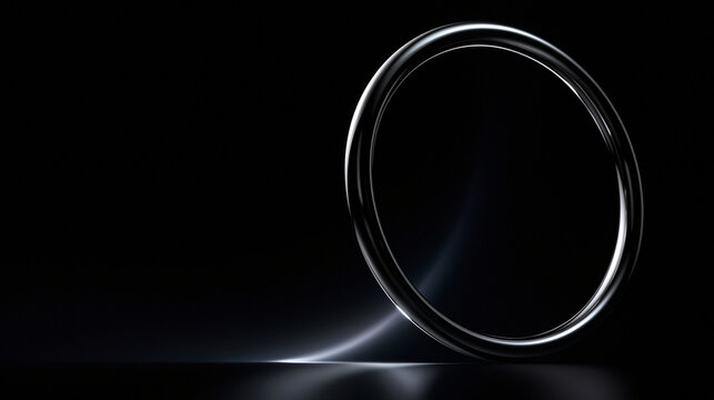 Metallic Chrome Ring on Dark Background with Reflection