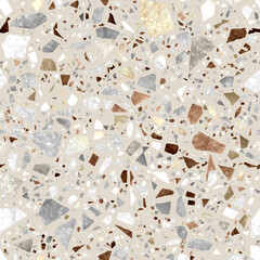 Light beige large-chip terrazzo texture — Oversized multicolor stone aggregate pattern with prominent marble pieces for high-end residential designers, ideal for luxury villa entryway flooring and gra © QIU
