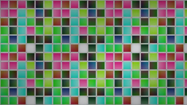 Translucent Cyan Magenta Yellow Gel Tiles Sliding Over Each Other in a Square Cell Grid, Seamless Loop in calm green tones