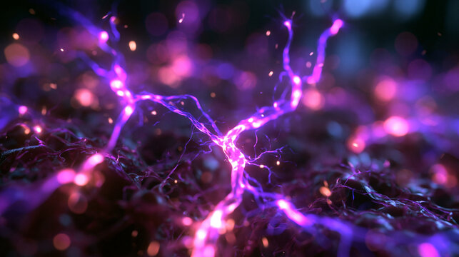 Neural Synapse Transmitting Electric Impulses in Brain