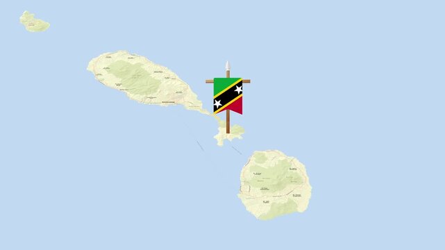 Saint Kitts and Nevis islands digital map animation motion clip