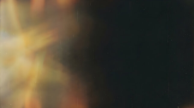 Vintage Film Light Leak Texture with Scratches on Abstract Dark Background