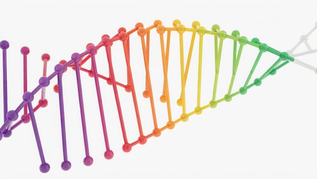 Colorful rainbow dna strand model with connecting dots and lines