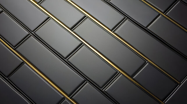 Luxurious black tiles with gold accents create elegant and modern design, perfect for upscale interiors and stylish decor