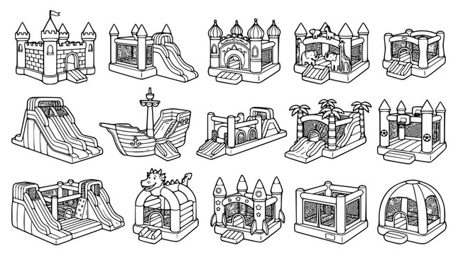 Collection of bouncy castle vector designs for children play area