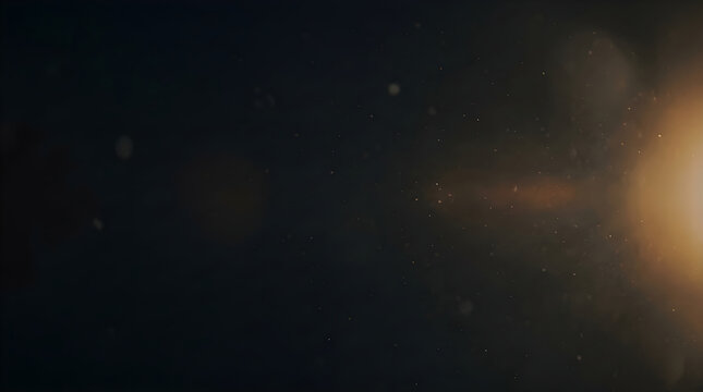 Atmospheric Dust Particles Floating in Dark Space with Cinematic Amber Light Flare