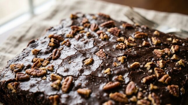 Authentic Texas Sheet Cake Food Photography - Chocolate Dessert with Pecans and Icing