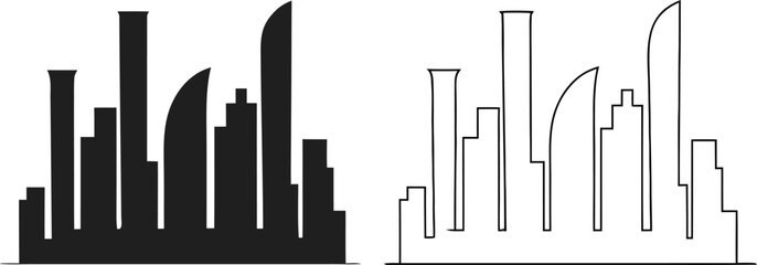 Obraz premium City skyline silhouette vector illustration isolated on transparent background for urban architecture construction business website modern town panoramic branding.