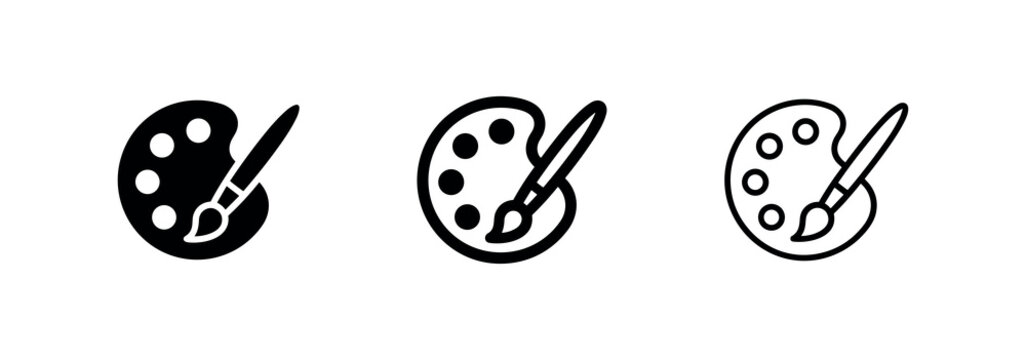 Artist palette and paint brush creativity icons