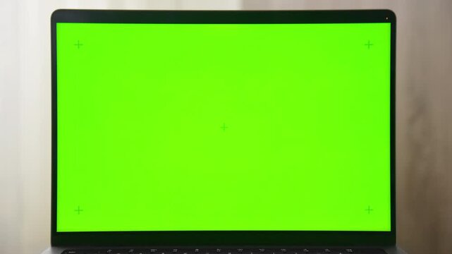 Chroma Key Laptop Pullback Showing Keyboard and Table