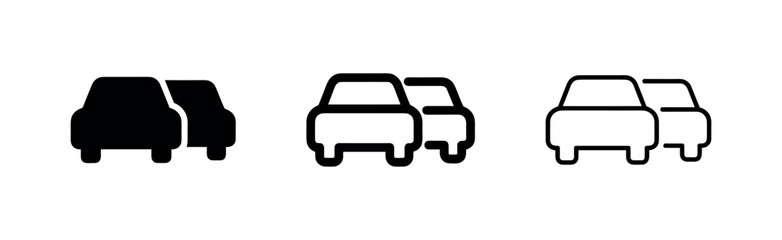 Obraz premium Two car icons in traffic jam: solid black, outlined black, and outline only