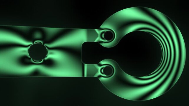 Photoelastic Stress Fringes Sweeping Across a Transparent Loaded Part Under a Dark-Field Polariscope, Seamless Loop in deep emerald tones