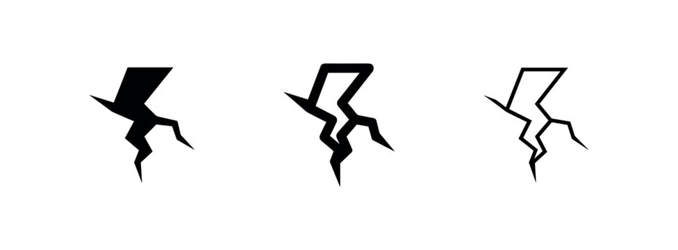Crack or lightning strike icon set representing damage or energy