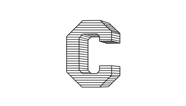 Capital letter C is rendered in a modern 3D striped isometric style with black and white horizontal lines.