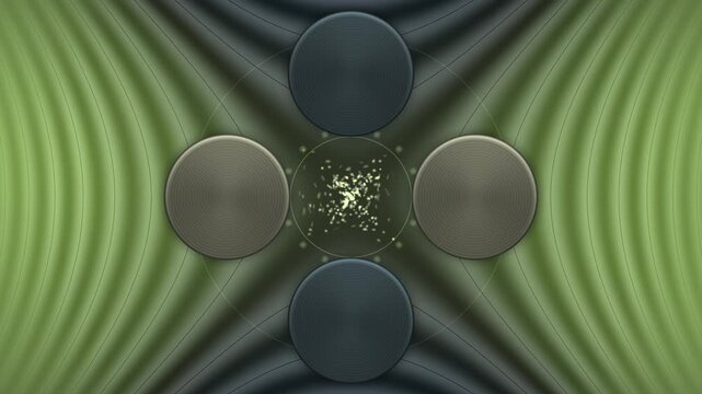 Quadrupole Mass Filter Cross Section: Rotating Hyperbolic Electric Field And Ion Cloud, Seamless Loop in cool olive tones
