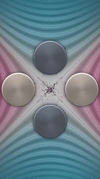 Quadrupole Mass Filter Cross Section: Rotating Hyperbolic Electric Field And Ion Cloud, Seamless Loop in calm magenta tones vertical 9:16