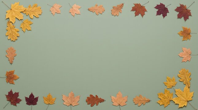 A beautiful autumnal thanksgiving border featuring vibrant fall leaves and festive colors