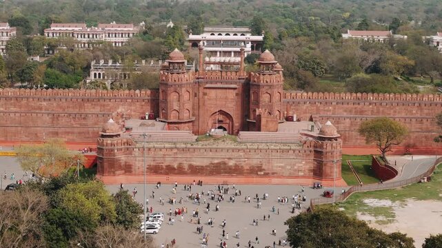 Aerial view of red fort, a famous mughal landmark in old delhi, india. A unesco world heritage site landmark