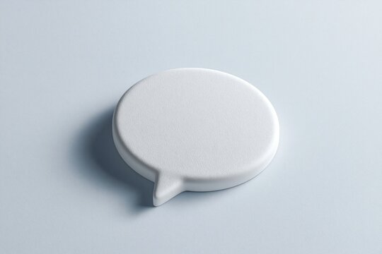 concept of messaging and social connection. White speech bubble icon on a light background, minimalistic design with soft shadows and smooth surface texture