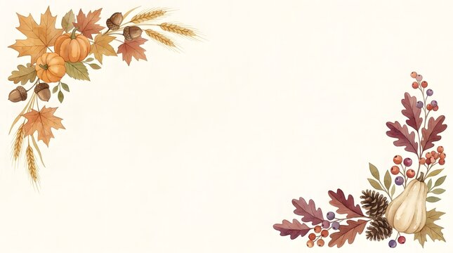 Elegant autumnal thanksgiving border with floral accents for festive holiday greetings and invitations
