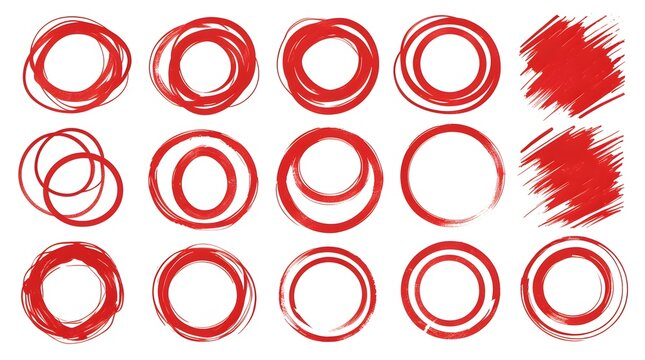 Red hand-drawn circles and brush strokes on a clean white background