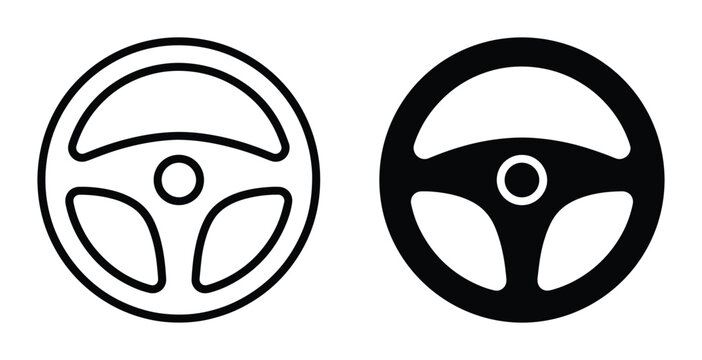 Steering Wheel Icons, Car Control Symbols, Automotive Driving Interface Elements, Vector Graphics