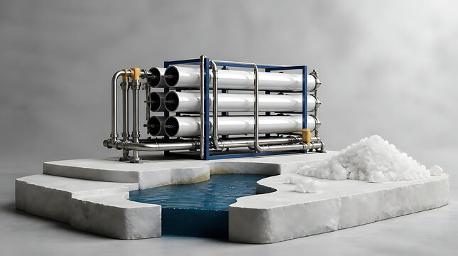 Industrial water purification system with reverse osmosis membrane technology.