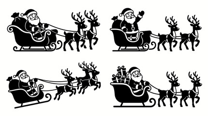 Fototapeta premium Black and white Santa Claus sleigh with reindeer illustration. vector illustration