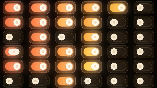 UI Toggle Switches Flipping On and Off in Sequence Control Panel Seamless Loop in cool brown tones