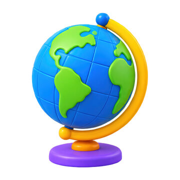 Colorful 3D cartoon globe on a stand, representing Earth and geography