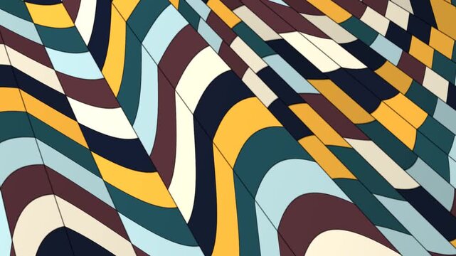 Uneven Wedge Panels Breathing In Width Across A Flat Color Block Mosaic Geometric Background Seamless Loop in deep navy tones