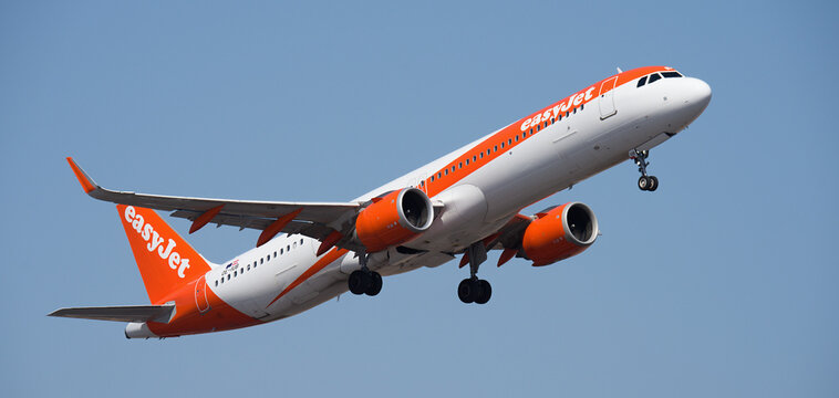 Tenerife, Spain august 31st, 2026. Airbus A321-251NX easyJet airlines, flies in the blue sky. Takeoff at Tenerife Airport