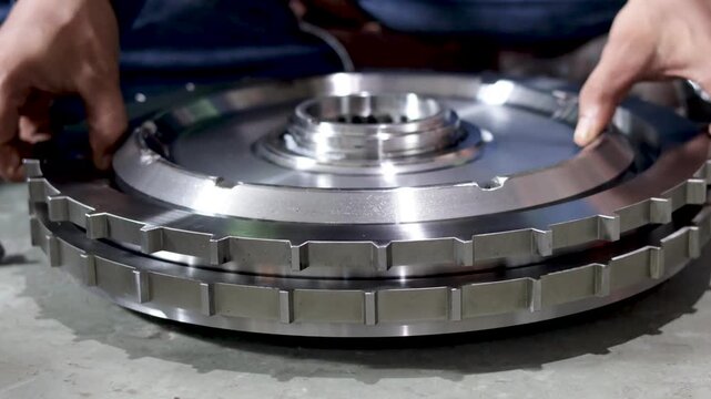 Mechanic Hand Installing Hydraulic Transmission Piston into Clutch Pack Housing.
