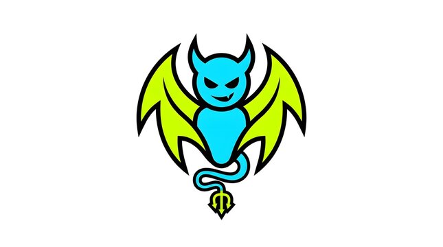 Stylized devil character icon with wings and horns isolated on white background