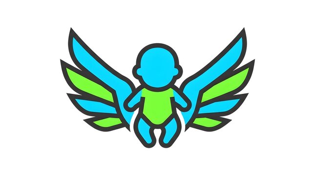 Minimalist baby angel icon with wings logo design isolated on white background