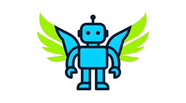 Modern winged robot character icon isolated on white background